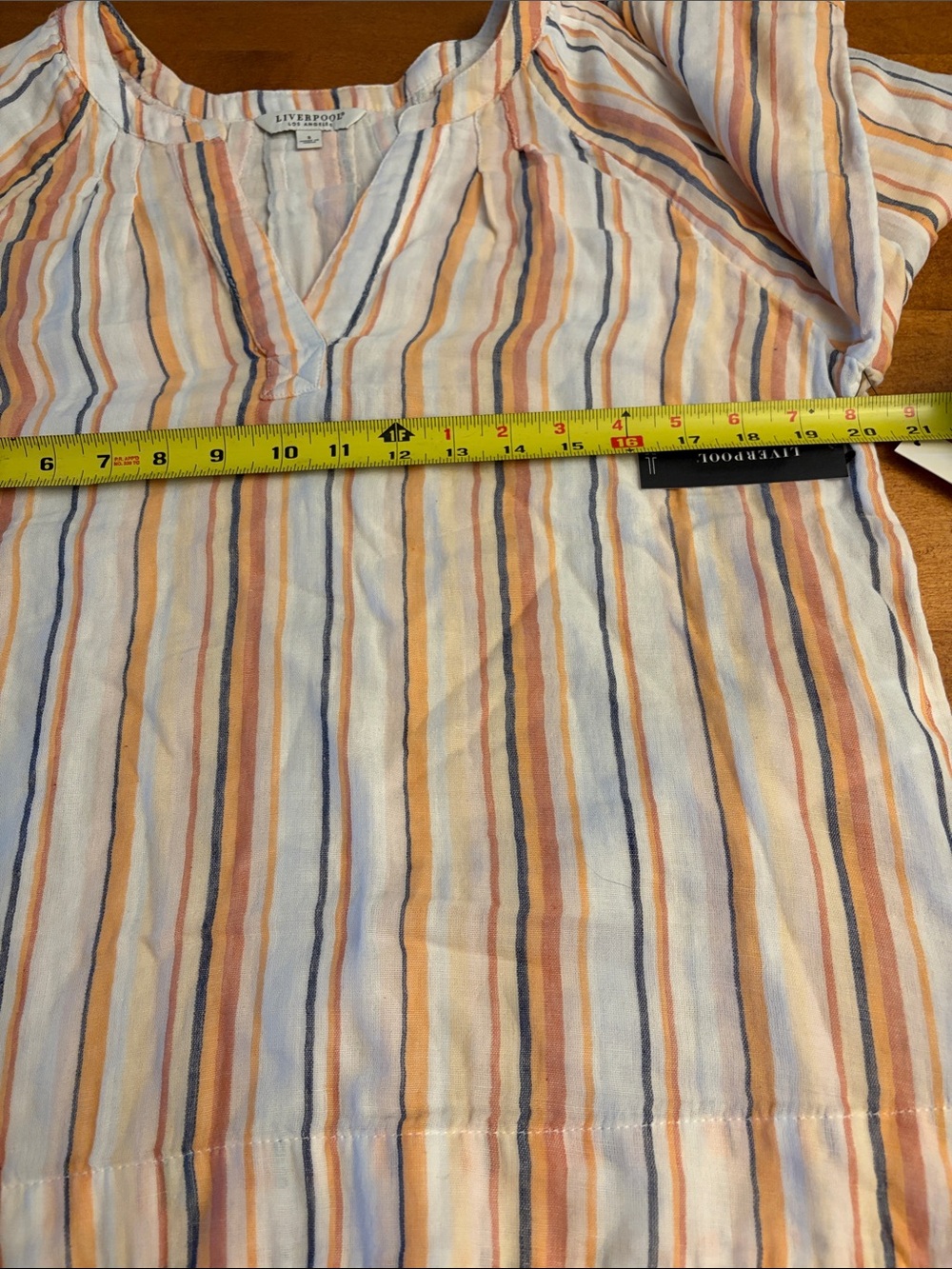 Liverpool Striped V-Neck Frayed-Hem Tunic in Peach, Blue & Cream - Picture 6 of 11